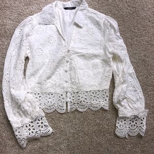 Lace Embroidered White Crop Blouse